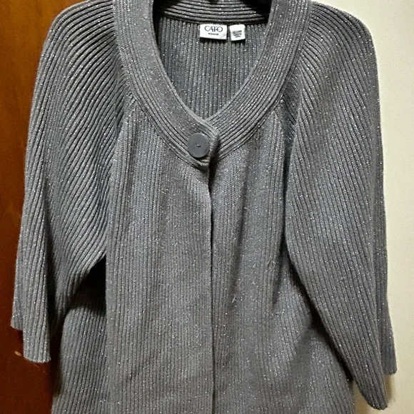Cato Metallic Gray Ribbed Single-Button Cardigan - Picture 1 of 2